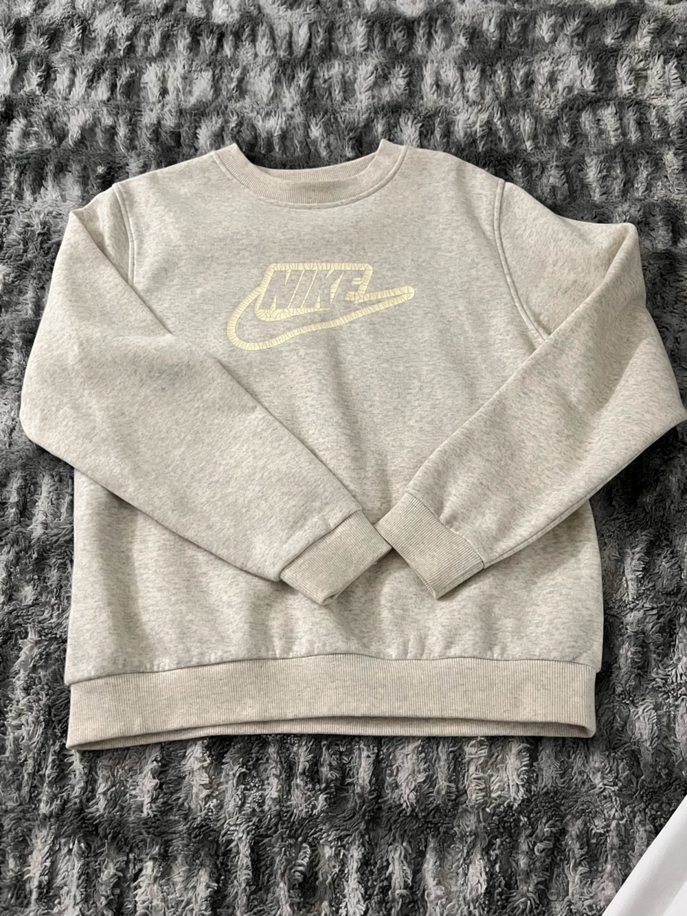 Nike Light Gray Crewneck Sweatshirt with Pale Yellow Logo